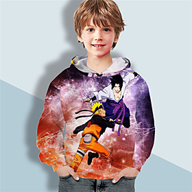 Sweat à capuche Garçon Enfants Naruto Manches Longues 3D effet Animé Violet Enfants Hauts L'autume L'hiver Actif Mode du quotidien du quotidien Intérieur Extér