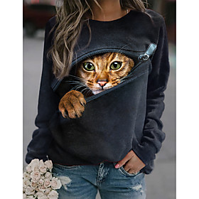 Femme Sweat-shirt Sweat Chat 3D Animal Imprimer Décontractée Des sports 3D effet Actif Vêtement de rue Pulls Capuche Pulls molletonnés Bleu Violet Vert