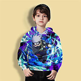 Sweat à capuche Garçon Enfants Naruto Manches Longues 3D effet Animé Bleu Enfants Hauts L'autume L'hiver Actif Mode du quotidien du quotidien Intérieur Extérie