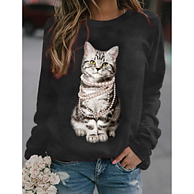 Femme Sweat-shirt Sweat Chat 3D Imprimer Décontractée Des sports 3D effet Actif Vêtement de rue Pulls Capuche Pulls molletonnés Noir