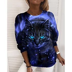 Femme Sweat-shirt Sweat Chat 3D Imprimer Décontractée Des sports 3D effet Actif Vêtement de rue Pulls Capuche Pulls molletonnés Bleu Violet Rose Claire