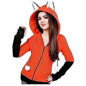 Adorables sweats à capuche oreilles de chat bandage épaules hauts pour femmes pull zippé à manches longues sweat-shirt de couleur unie avec poches (01 orange,