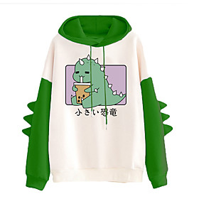 Femme Sweat à capuche Sweat-shirt Bande dessinée Bloc de couleur Dinosaure Patchwork du quotidien Des sports Actif Vêtement de rue Pulls Capuche Pulls molleton