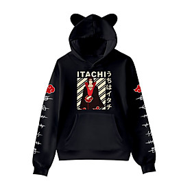 Inspiré par Naruto Akatsuki Uchiha Itachi Douleur Sweat à capuche Anime Polyester / Coton Animé Oreille de chat Harajuku Art graphique Sweat à capuche Pour Gar