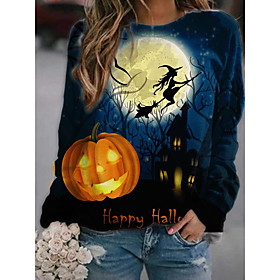 Femme Sweat-shirt Sweat 3D Imprimés Photos Potiron Imprimer Décontractée Des sports 3D effet Vêtement de rue Halloween Pulls Capuche Pulls molletonnés Bleu Jau