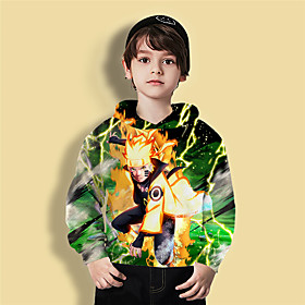 Sweat à capuche Garçon Enfants Naruto Manches Longues 3D effet Animé Jaune Enfants Hauts L'autume L'hiver Actif Mode du quotidien du quotidien Intérieur Extéri