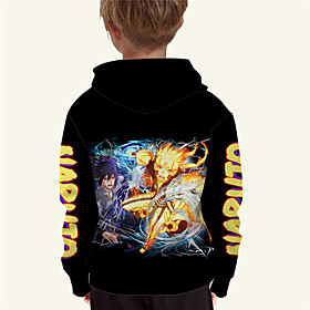 Sweat à capuche Garçon Enfants Naruto Manches Longues 3D effet Animé Lettre Noir Enfants Hauts L'autume L'hiver Actif Mode du quotidien du quotidien Intérieur