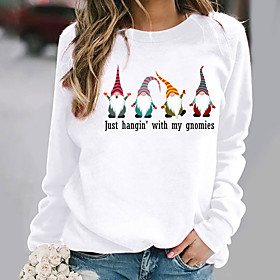 Femme Sweat-shirt Sweat Texte père Noël Gnome Imprimer Noël Cadeau Noël Des sports Estampage à chaud Vêtement de rue Noël Pulls Capuche Pulls molletonnés Noir