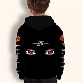 Sweat à capuche Garçon Enfants Naruto Manches Longues 3D effet Animé Noir Enfants Hauts L'autume L'hiver Actif Mode du quotidien du quotidien Intérieur Extérie