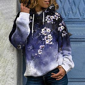 Femme Sweat à capuche Sweat-shirt Floral Poche avant Imprimer Décontractée Des sports 3D effet Vêtement de rue Pulls Capuche Pulls molletonnés Bleu