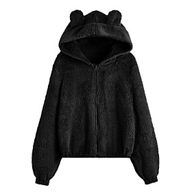 Femme Sweat à capuche Sweat-shirt Plein Fermeture éclair Oreille de chat du quotidien Des sports Actif Vêtement de rue Pulls Capuche Pulls molletonnés Rose Cla