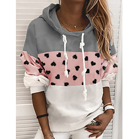 Femme Sweat à capuche Sweat-shirt Cœur Bloc de couleur Patchwork Imprimer Décontractée Des sports Actif Vêtement de rue Pulls Capuche Pulls molletonnés Gris