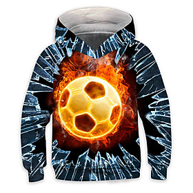 Sweat à capuche Garçon Enfants Manches Longues 3D effet Football Orange Enfants Hauts L'autume L'hiver Actif Mode du quotidien du quotidien Intérieur Extérieur