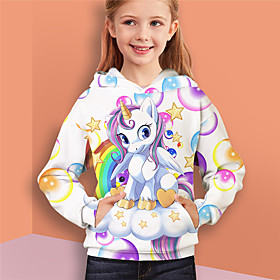 Sweat à capuche Fille Enfants Manches Longues 3D effet Licorne Animal Poche Blanche Enfants Hauts L'autume L'hiver Actif Mode du quotidien du quotidien Intérie