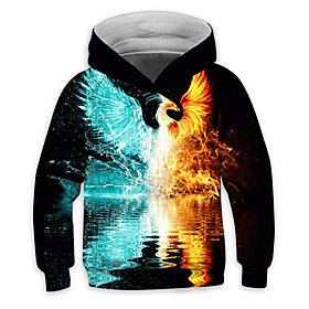 Sweat à capuche Garçon Enfants Manches Longues 3D effet Oiseau Animal Noir Enfants Hauts L'autume L'hiver Actif Mode du quotidien du quotidien Intérieur Extéri