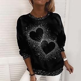 Femme Sweat-shirt Sweat Cœur Scintillant Pailleté Imprimer Décontractée Des sports 3D effet Actif Vêtement de rue Pulls Capuche Pulls molletonnés Noir et Blanc