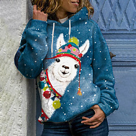 Femme Sweat à capuche Sweat-shirt Animal Poche avant Imprimer Décontractée Des sports 3D effet Vêtement de rue Pulls Capuche Pulls molletonnés Bleu