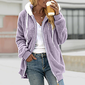 Femme Sweat à capuche Sweat-shirt Plein Fermeture éclair du quotidien Des sports Décontractée Vêtement de rue Pulls Capuche Pulls molletonnés Bleu Violet Noir