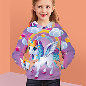 Sweat à capuche Fille Enfants Manches Longues 3D effet Licorne Animal Poche Arc-en-ciel Enfants Hauts L'autume L'hiver Actif Mode du quotidien du quotidien Int