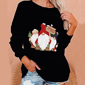 Femme Sweat-shirt Sweat Texte père Noël Gnome Imprimer Col Ras du Cou Noël Cadeau Noël Des sports Estampage à chaud Vêtement de rue Noël Pulls Capuche Pulls mo