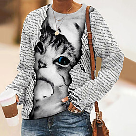 Femme Sweat-shirt Sweat Chat 3D Imprimer Décontractée Des sports 3D effet Actif Vêtement de rue Pulls Capuche Pulls molletonnés Gris