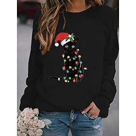 Femme Sweat-shirt Sweat Chat Noël laid Imprimer Noël Cadeau Noël Des sports Estampage à chaud Vêtement de rue Noël Pulls Capuche Pulls molletonnés Bleu Noir Gr