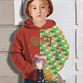 Sweat à capuche Garçon Enfants Tueur de démons Manches Longues 3D effet Animé Vert Enfants Hauts L'autume Actif Extérieur Halloween Standard 4-12 ans