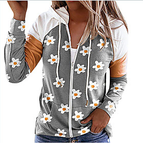 Femme Sweat à capuche quart zippé Floral Ecossais à Carreaux Galaxie Imprimer du quotidien Estampage à chaud Décontractée Pulls Capuche Pulls molletonnés Noir