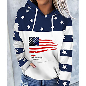 Femme Sweat à capuche Sweat-shirt Drapeau américain américain Etoiles Imprimer Décontractée Des sports 3D effet Actif Vêtement de rue Pulls Capuche Pulls molle