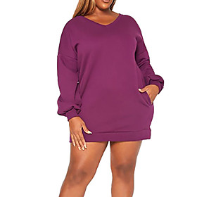 Femme Grande taille Hauts Chemisier Sweat à capuche Plein Poche Manches Longues Col en V Capuche Vêtement de rue du quotidien Fin de semaine Polyester L'autume