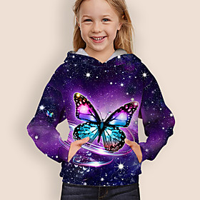 Sweat à capuche Fille Enfants Manches Longues 3D effet Papillon Animal Poche Violet Enfants Hauts L'autume L'hiver Actif Mode du quotidien du quotidien Intérie