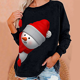 Femme Sweat-shirt Sweat 3D Bonhomme de neige Imprimer Noël Cadeau Noël Fin de semaine 3D effet Vêtement de rue Noël Pulls Capuche Pulls molletonnés Ample Noir