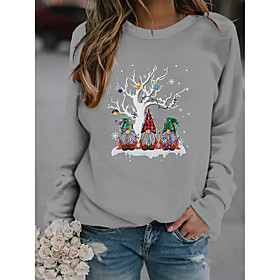 Femme Sweat-shirt Sweat père Noël Gnome Imprimer Col Ras du Cou Noël Cadeau Noël du quotidien Actif Vêtement de rue Pulls Capuche Pulls molletonnés Noir Gris R