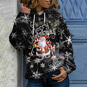 Femme Sweat à capuche Sweat-shirt Texte Motif de flocon de neige père Noël Poche avant Imprimer Noël Cadeau Noël Décontractée 3D effet Ethnique Vêtement de rue