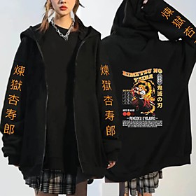 Inspiré par Tueur de démons Rengoku Kyoujurou Anime Dessin Animé 100 % Polyester Imprimer Harajuku Art graphique Kawaii Sweat à capuche Pour Homme / Femme / Co