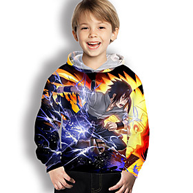 Sweat à capuche Garçon Enfants Naruto Manches Longues 3D effet Animé Bleu Enfants Hauts L'hiver Printemps Actif Mode du quotidien du quotidien Intérieur Extéri