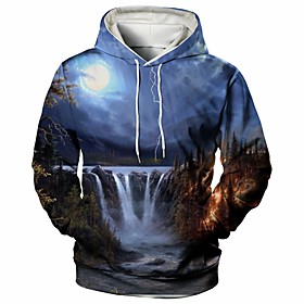 Homme Sweat-shirt à capuche Graphique Paysage Décontractée du quotidien Fin de semaine 3D effet Décontractée Pulls Capuche Pulls molletonnés Bleu