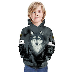 Sweat à capuche Garçon Enfants Manches Longues 3D effet tigre Animal Noir Enfants Hauts L'autume Actif Extérieur Standard 4-12 ans