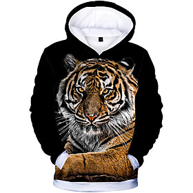 Sweat à capuche Garçon Enfants Manches Longues 3D effet tigre Jaune Enfants Hauts L'autume L'hiver Actif basique du quotidien Extérieur 3-13 ans / Printemps