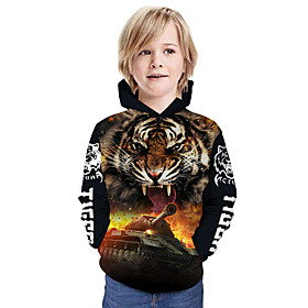 Sweat à capuche Garçon Enfants Manches Longues 3D effet tigre Animal Blanche Enfants Hauts L'autume Actif Extérieur Standard 4-12 ans