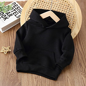 Sweat à capuche Garçon Enfants Manches Longues Couleur unie Noir Enfants Hauts L'autume Printemps Adorable du quotidien Intérieur Extérieur Mince 3-6 Y