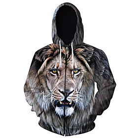 Homme Unisexe Sweat à capuche zippé Veste Imprimés Photos Lion Fermeture éclair Imprimer Capuche du quotidien Des sports 3D effet Décontractée Designer Pulls C