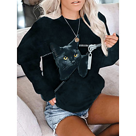 Femme Sweat-shirt Sweat Chat 3D Animal 3D Imprimer du quotidien Des sports 3D effet Actif Vêtement de rue Pulls Capuche Pulls molletonnés Noir