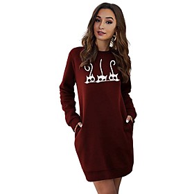 Femme Sweat-shirt Sweat Chat Animal Poche Imprimer Décontractée Des sports Actif Vêtement de rue Pulls Capuche Pulls molletonnés Rose Claire Vin Vert Véronèse