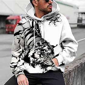 Homme Unisexe Sweat-shirt à capuche Imprimés Photos tigre Imprimer du quotidien Des sports 3D effet Décontractée Designer Pulls Capuche Pulls molletonnés Blanc