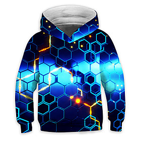 Sweat à capuche Garçon Enfants Manches Longues 3D effet 3D Print Géométrique Bleu Enfants Hauts L'hiver Printemps Actif Mode du quotidien du quotidien Intérieu