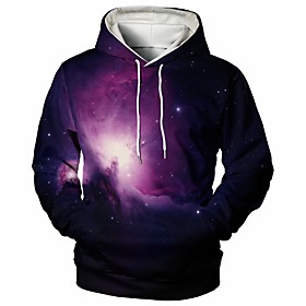 Homme Sweat-shirt à capuche Galaxie Graphique Etoiles Décontractée du quotidien Fin de semaine 3D effet Décontractée Pulls Capuche Pulls molletonnés Violet