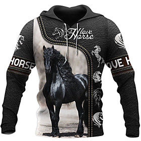 Homme Sweat-shirt à capuche Imprimés Photos Cheval Imprimer Décontractée du quotidien Des sports 3D effet Vêtement de sport Décontractée Pulls Capuche Pulls mo