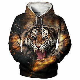 Homme Sweat-shirt à capuche Graphique tigre Animal Décontractée du quotidien Fin de semaine 3D effet Décontractée Pulls Capuche Pulls molletonnés Noir