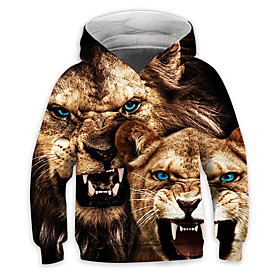 Sweat à capuche Garçon Enfants Manches Longues 3D effet Léopard Animal Jaune Enfants Hauts L'hiver Printemps Actif Mode du quotidien du quotidien Intérieur Ext